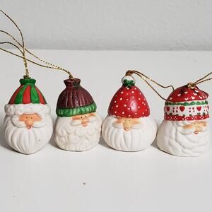 Santa Head Bell Cristmas‎ Tree Ornaments Set of 4 Rustic Traditional Holiday